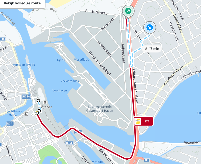 Kaart kusttram halte Oosteroever